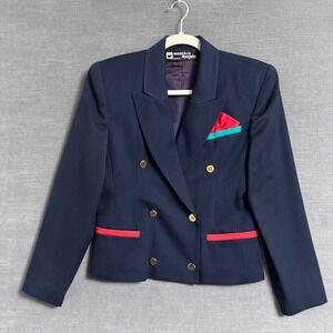 Vintage Maurice Daquin Blazer S Navy Blue Paris Cropped Nautical Coastal Preppy